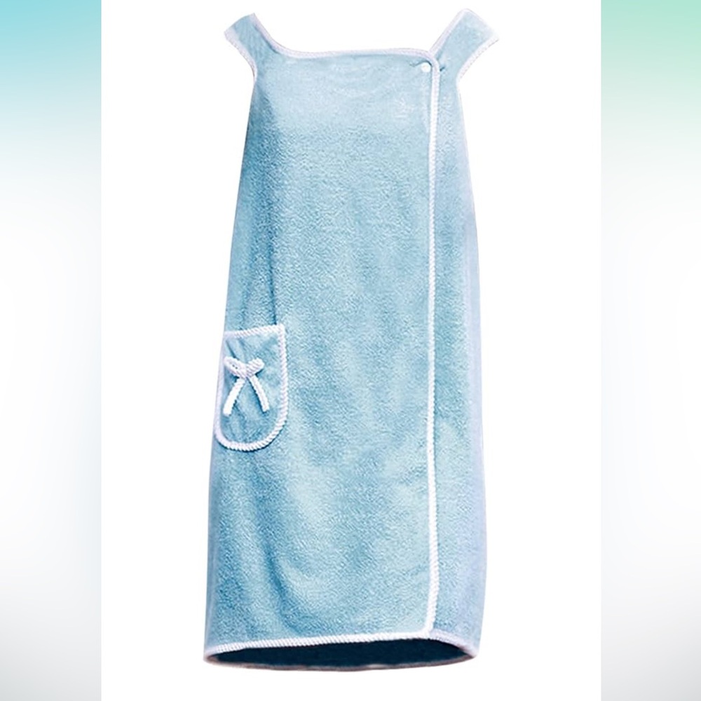 New Bath Towel Wrap Coral Blue Fleece Absorbent Shower Robe 1 Size Button Close
